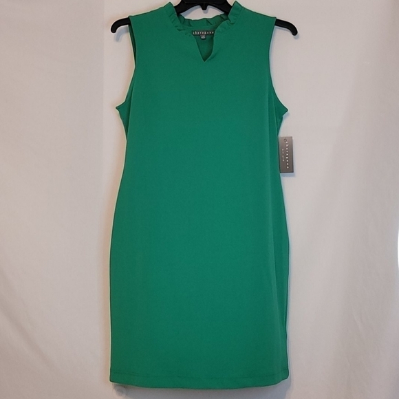 𝅺sharagamo Crepe Sleeveless Split Neck Dress - Picture 3 of 7